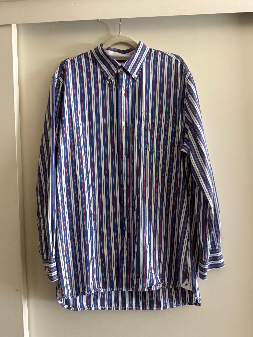 Vintage Red Blue White Striped Oversized Button Down Shirt Top